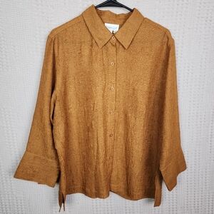 COLDWATER CREEK Amber Bronze Color Textured Casual Button Down XL